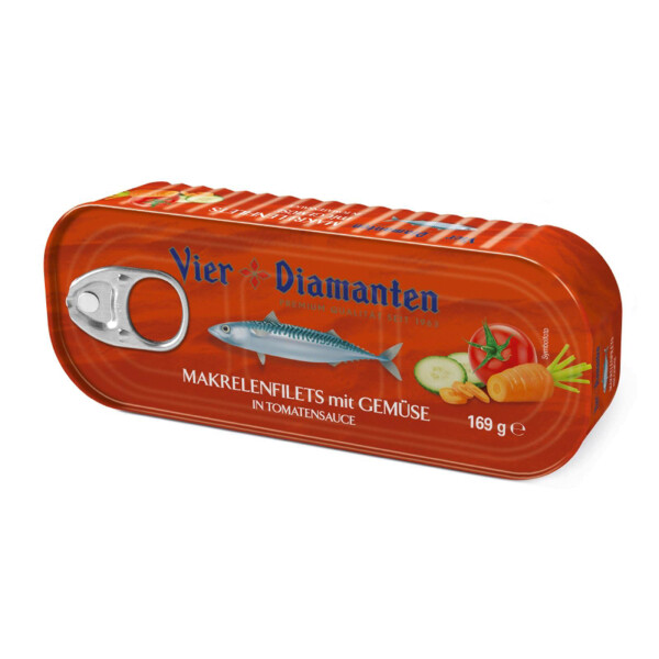 Vier Diamanten Makrelenfilets in Gemüse mit Tomatensauce