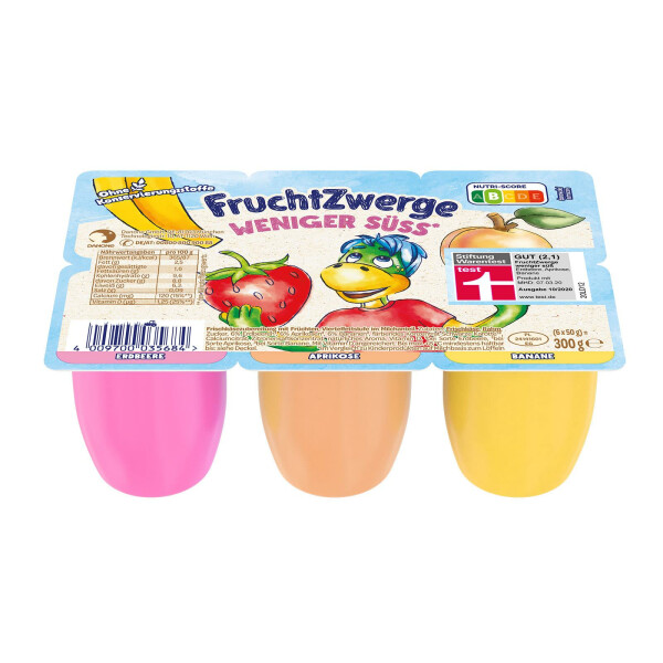 Danone Fruchtzwerge Erdbeere Marille Banane weniger süß 6er
