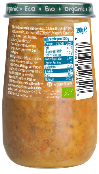 Freche Freunde Bio Gläschen Nudeln mit Brokkoli, Karotte & Tomate