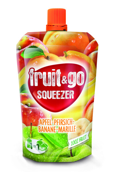fruit&go SQUEEZER Apfel-Pfirsich-Banane-Marille